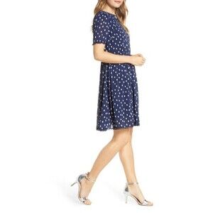 1901 Junior Chiffon Fit & Flare Dress Blue Polka Dot Size L $200